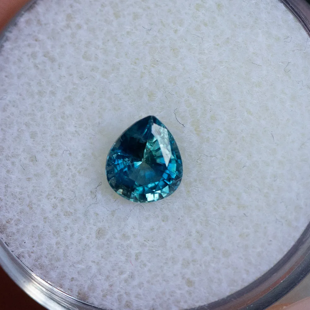 1.13CT MADAGASCAR PEAR SAPPHIRE, UNTREATED, TEAL BLUE GREEN, 6.62X5.70X3.90MM