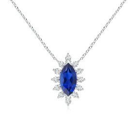 1.36 CT. Vintage Style Marquise Sapphire Halo Pendant