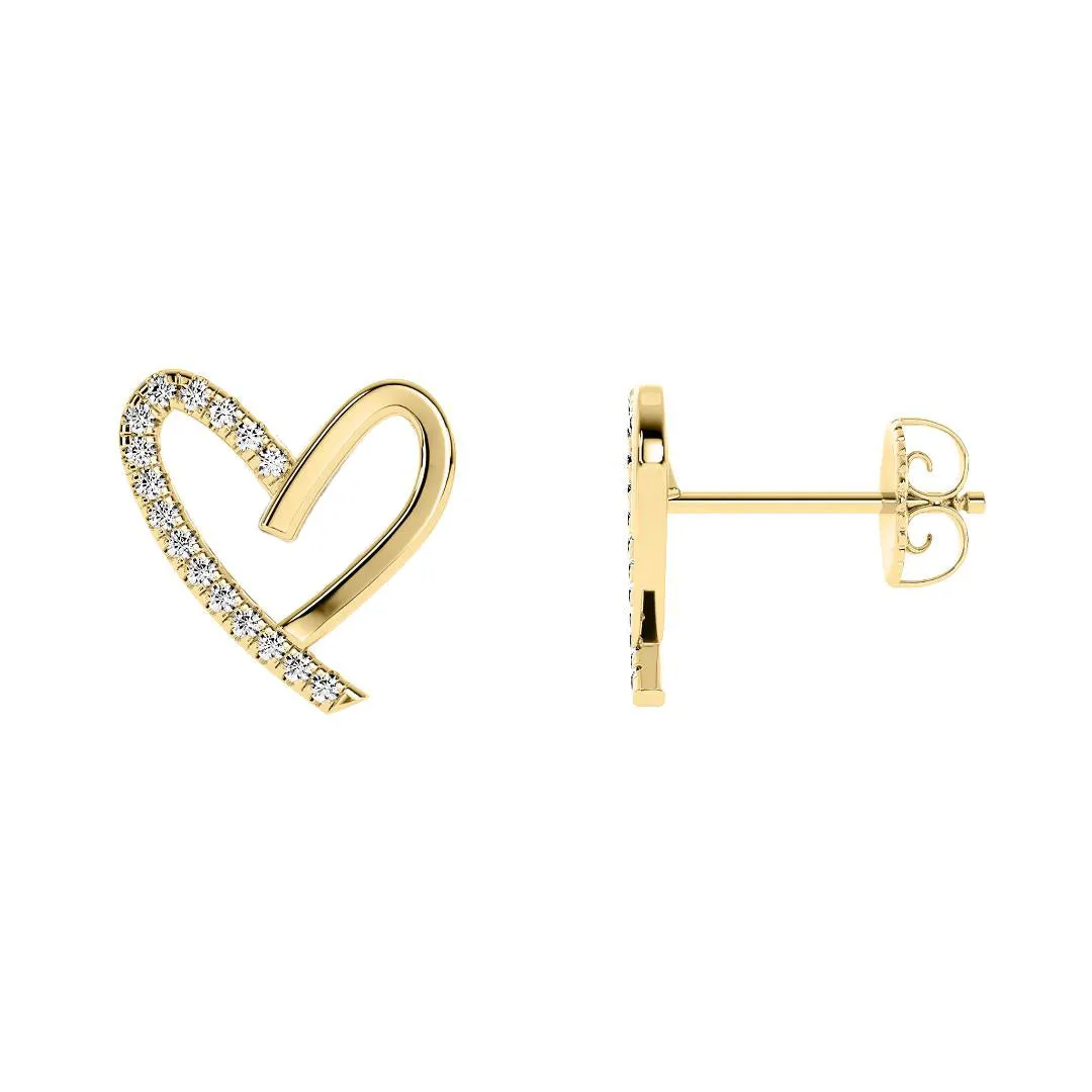 14k Yellow Gold 0.25ct ttw Diamond Heart Earrings