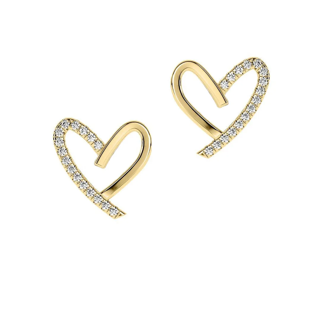 14k Yellow Gold 0.25ct ttw Diamond Heart Earrings