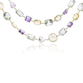 18K YELLOW GOLD 38 INCH FANCY GEMSTONE NECKLACE