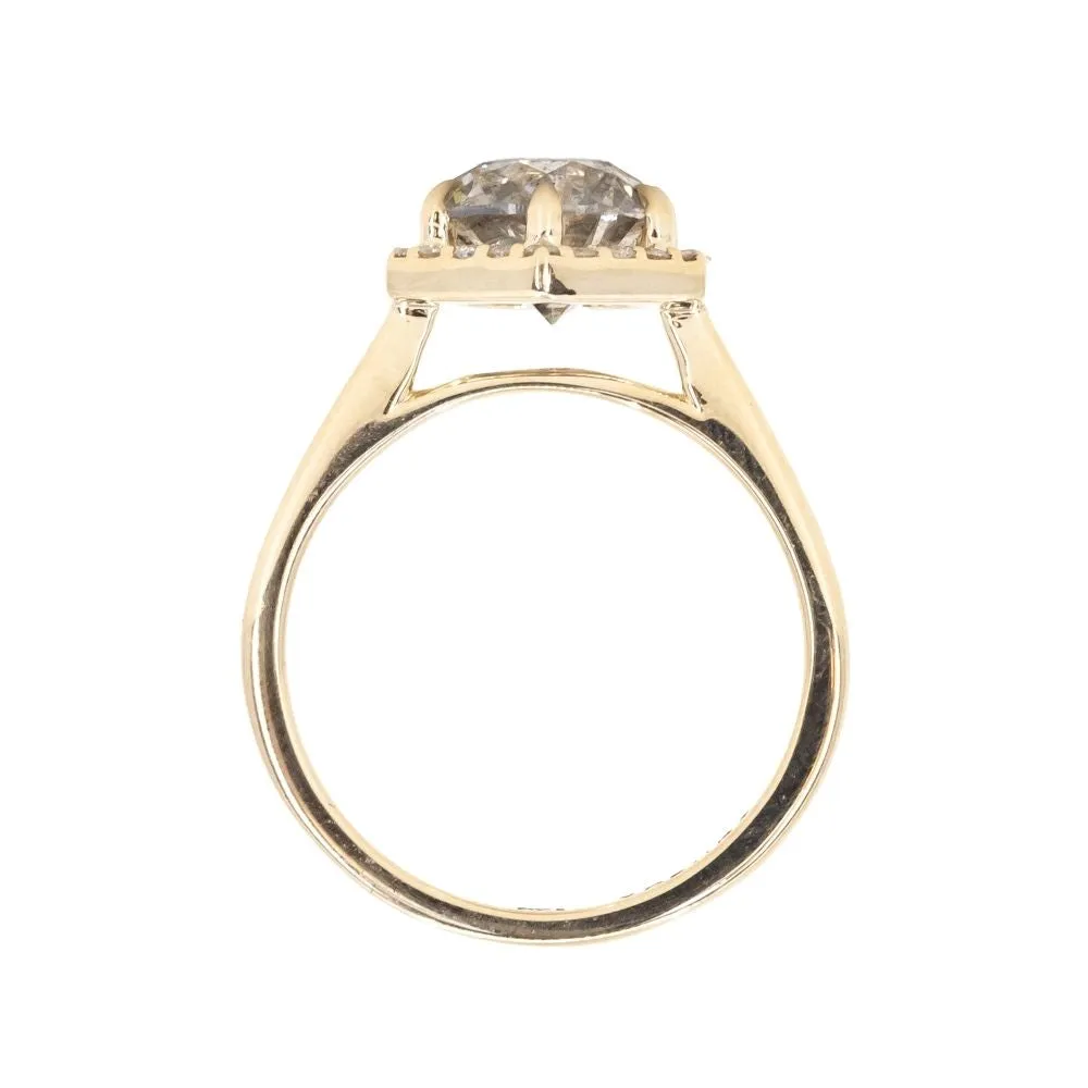 2.20ct Round Grey and White Diamond Hexagon Halo Ring in 14k Yellow Gold