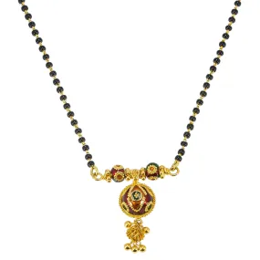 22K Yellow Gold Mangalsutra Necklace W/ Enamel Hand Paint Pendant