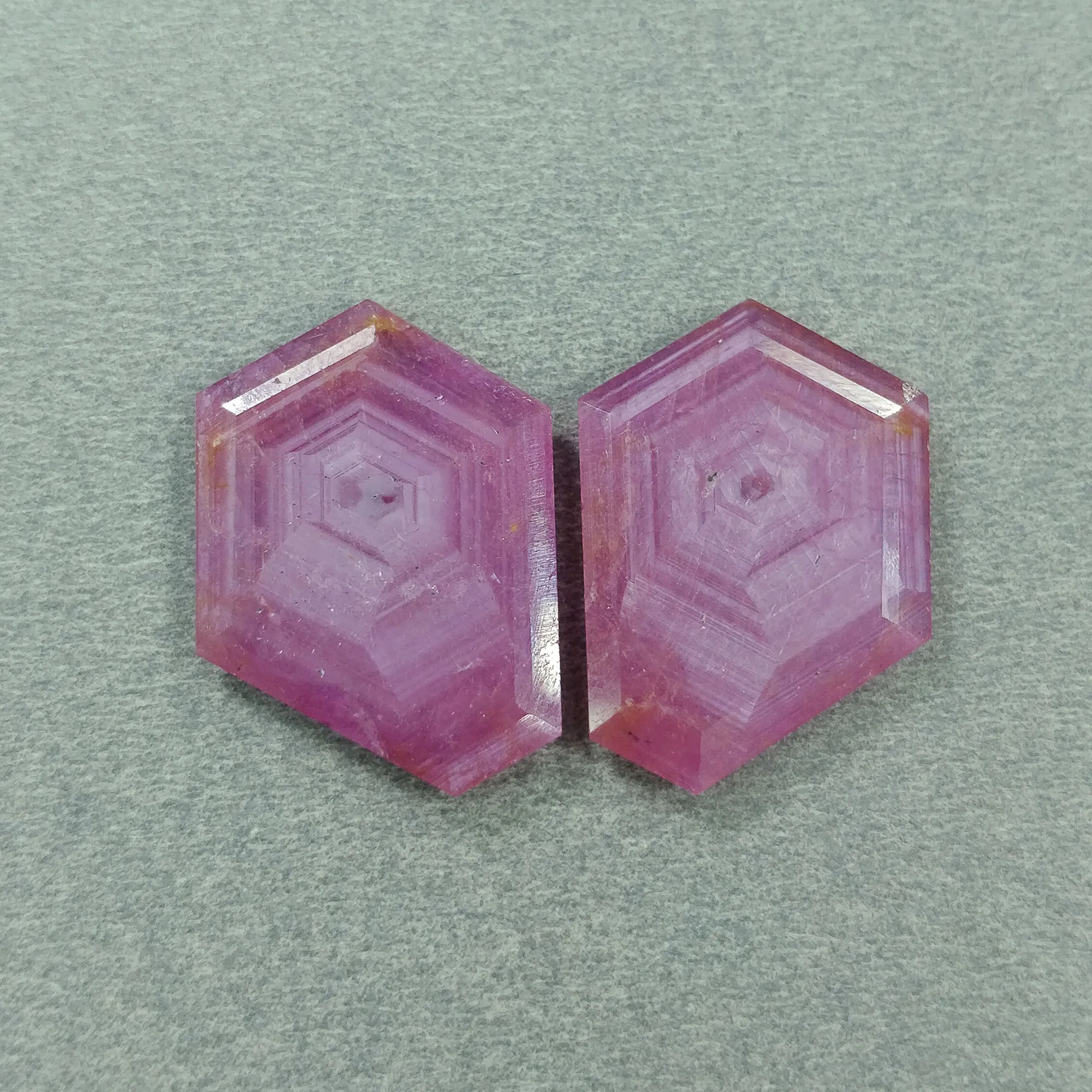 32.20cts Natural Untreated Raspberry Sheen PINK SAPPHIRE Gemstone September Birthstone Normal Cut Hexagon Shape 23*20mm Pair