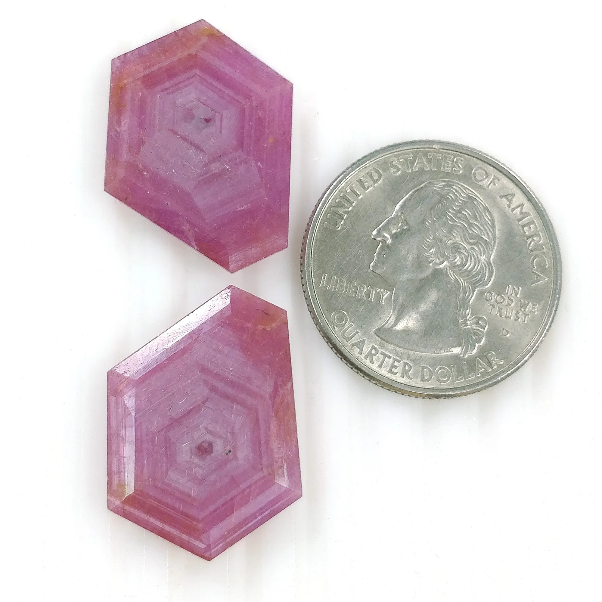 32.20cts Natural Untreated Raspberry Sheen PINK SAPPHIRE Gemstone September Birthstone Normal Cut Hexagon Shape 23*20mm Pair