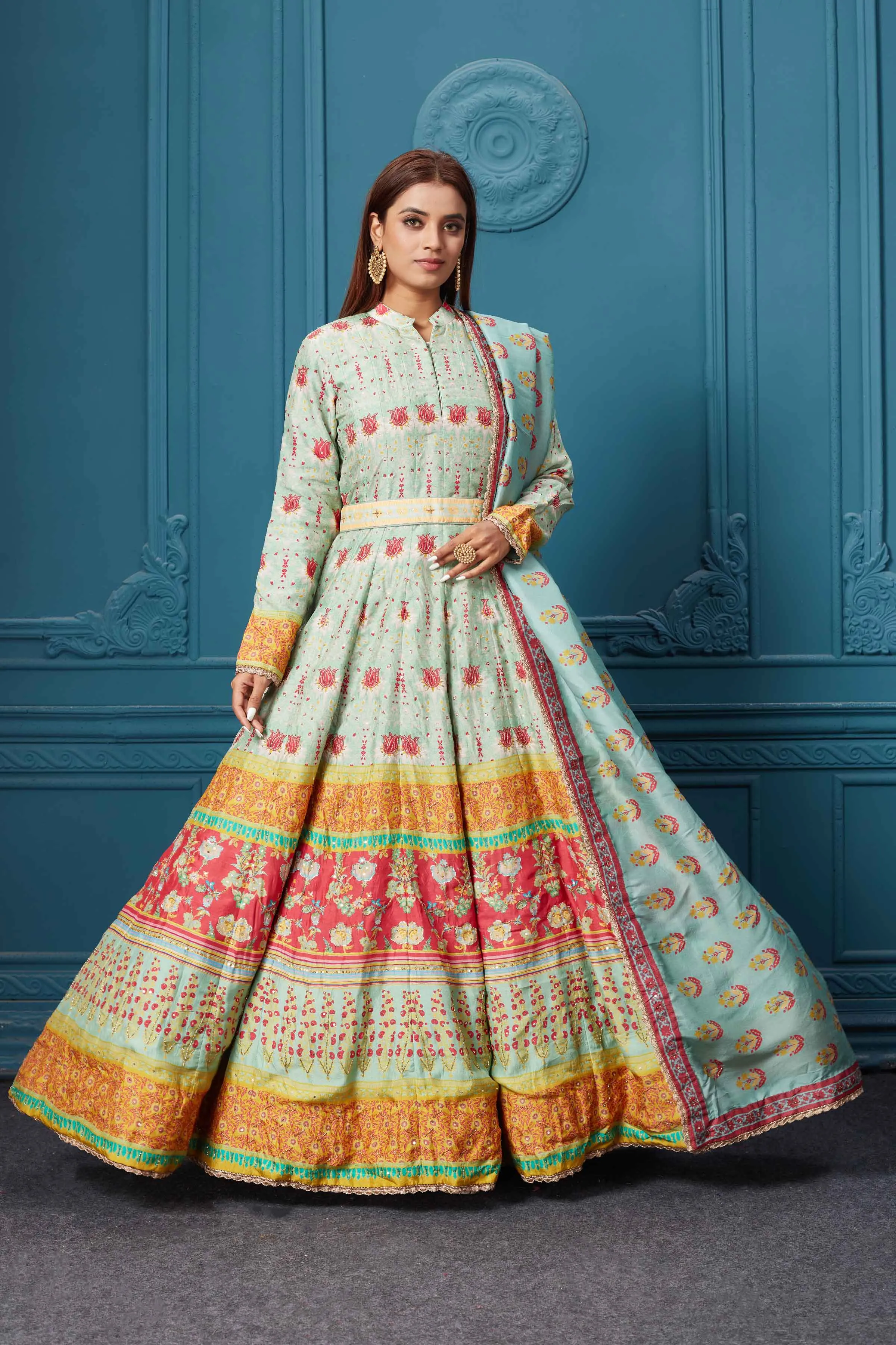 510012 Light Blue Printed Anarkali Suit with Dupatta