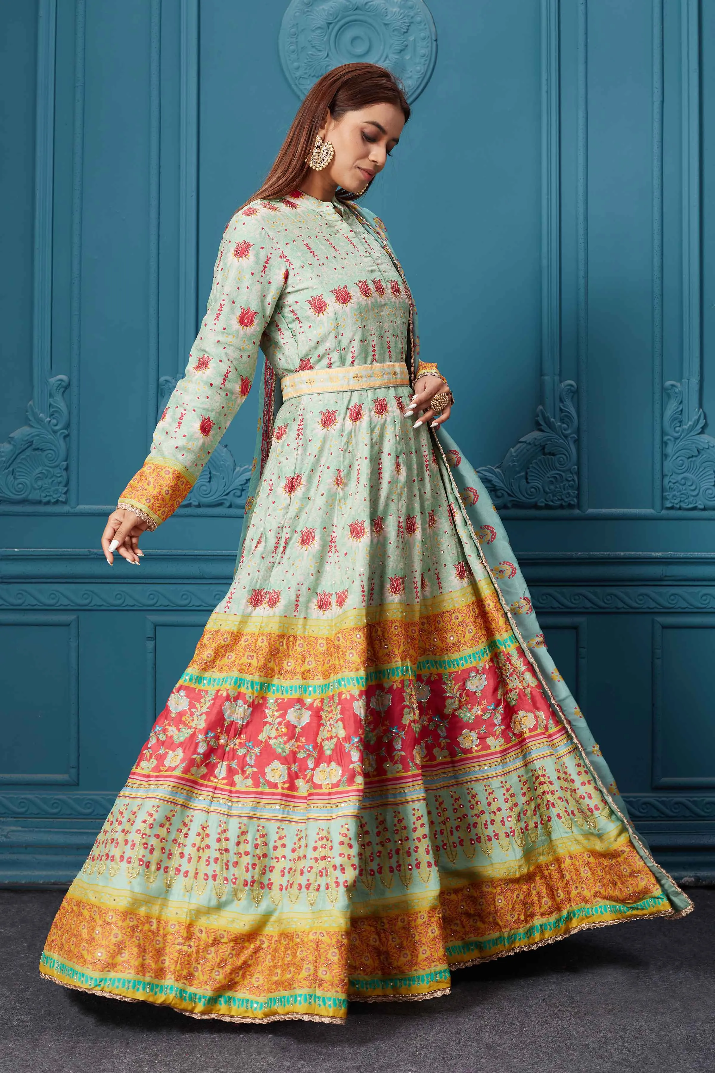 510012 Light Blue Printed Anarkali Suit with Dupatta