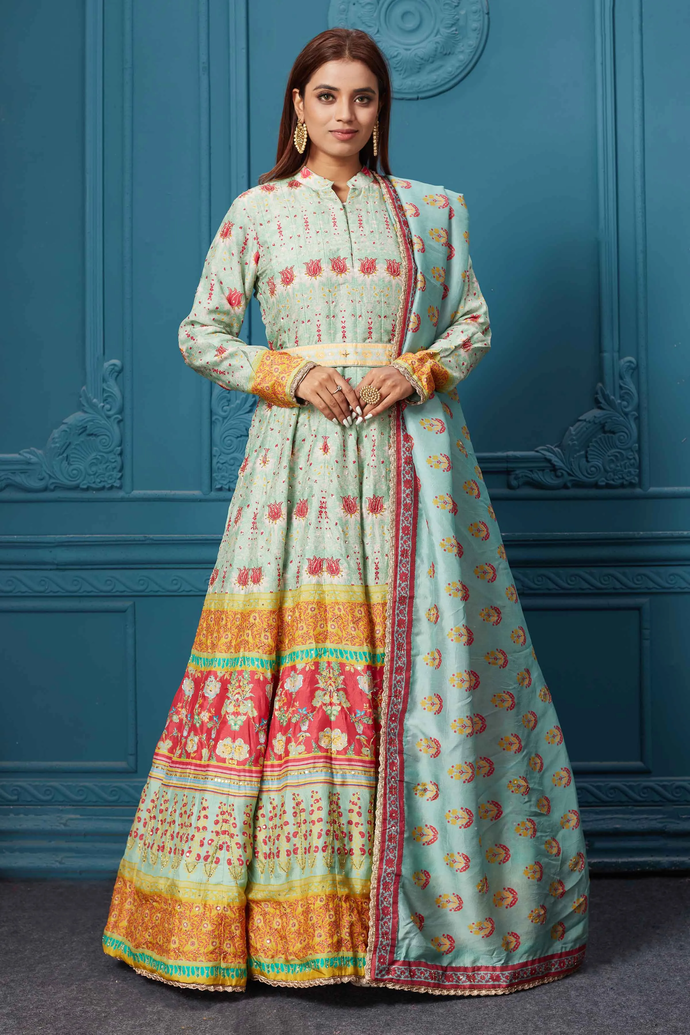 510012 Light Blue Printed Anarkali Suit with Dupatta