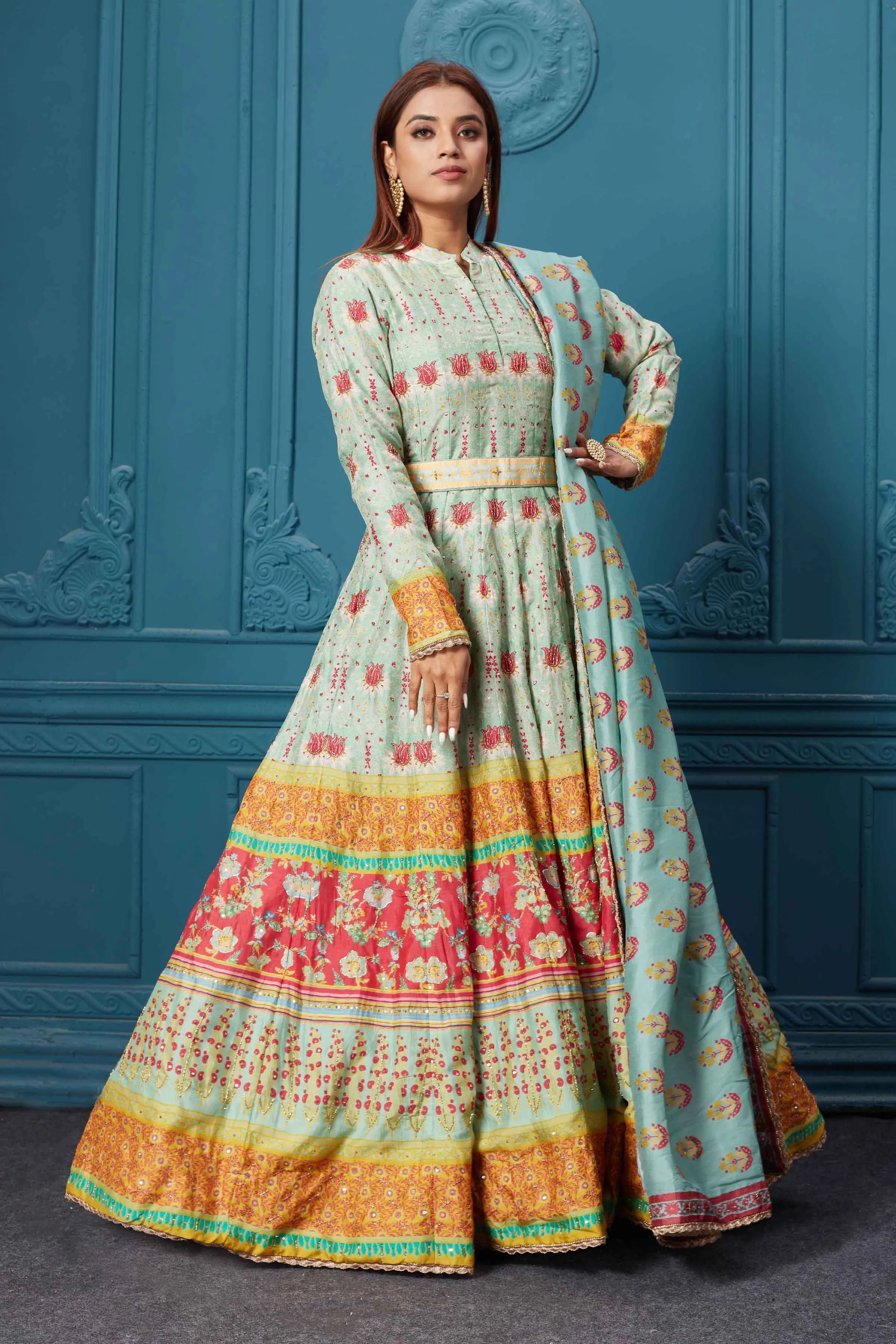 510012 Light Blue Printed Anarkali Suit with Dupatta