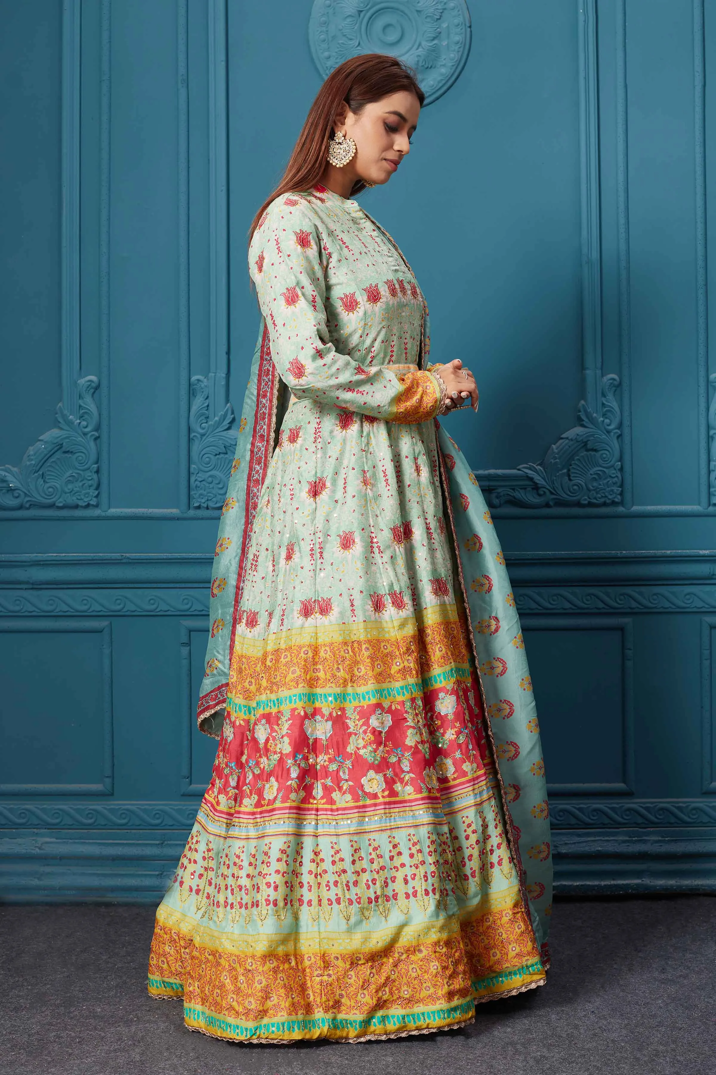 510012 Light Blue Printed Anarkali Suit with Dupatta