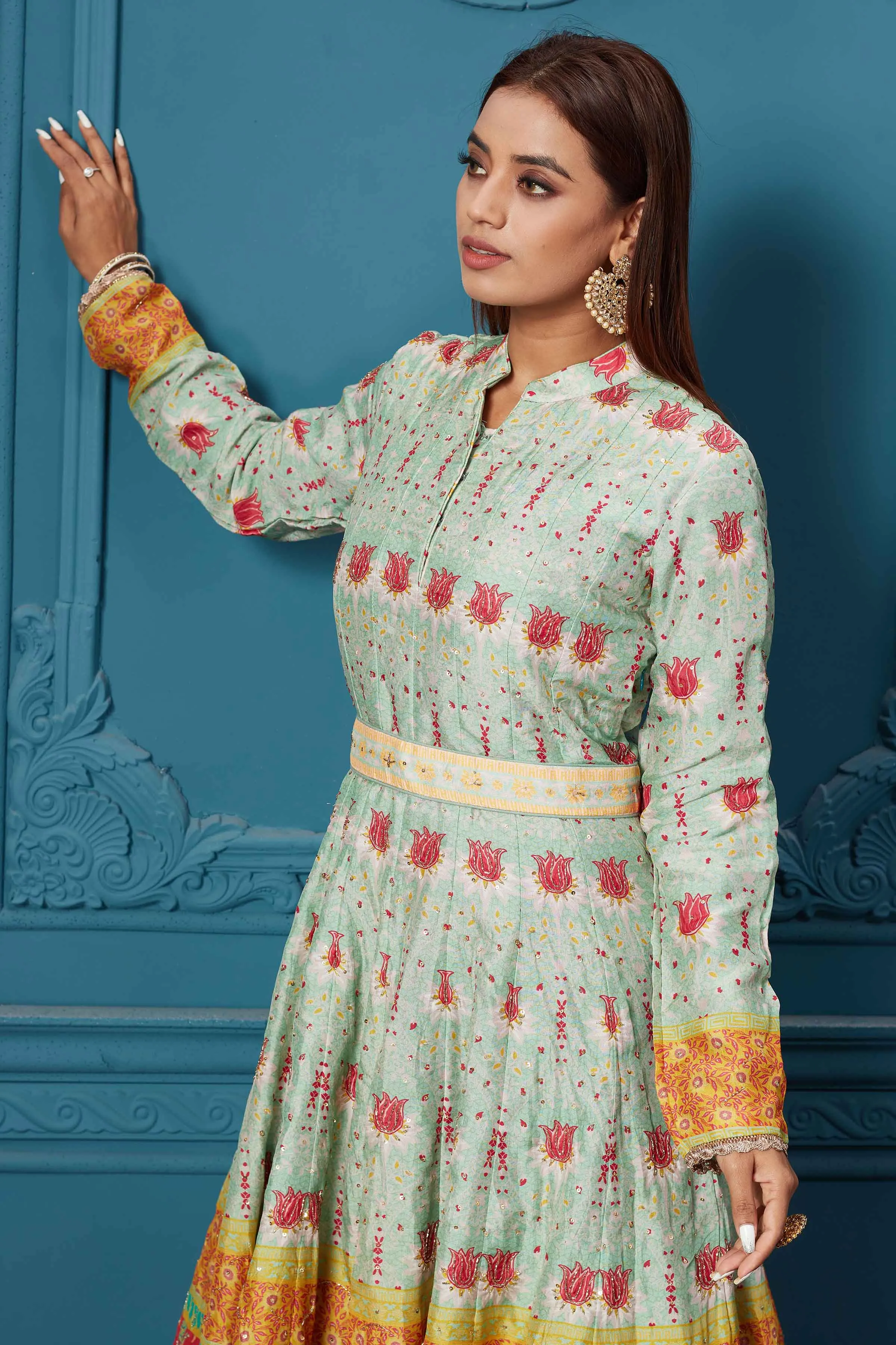 510012 Light Blue Printed Anarkali Suit with Dupatta