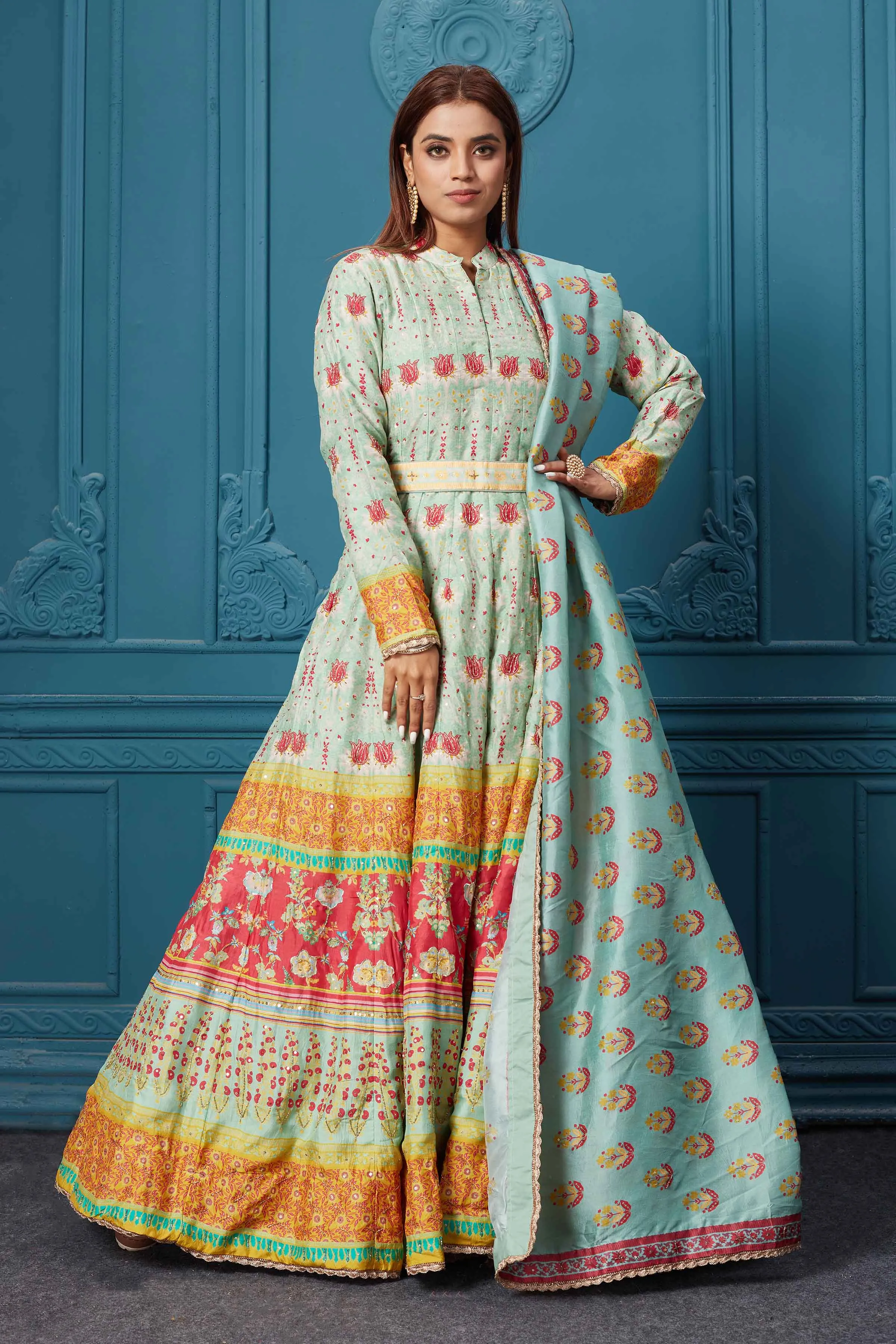 510012 Light Blue Printed Anarkali Suit with Dupatta