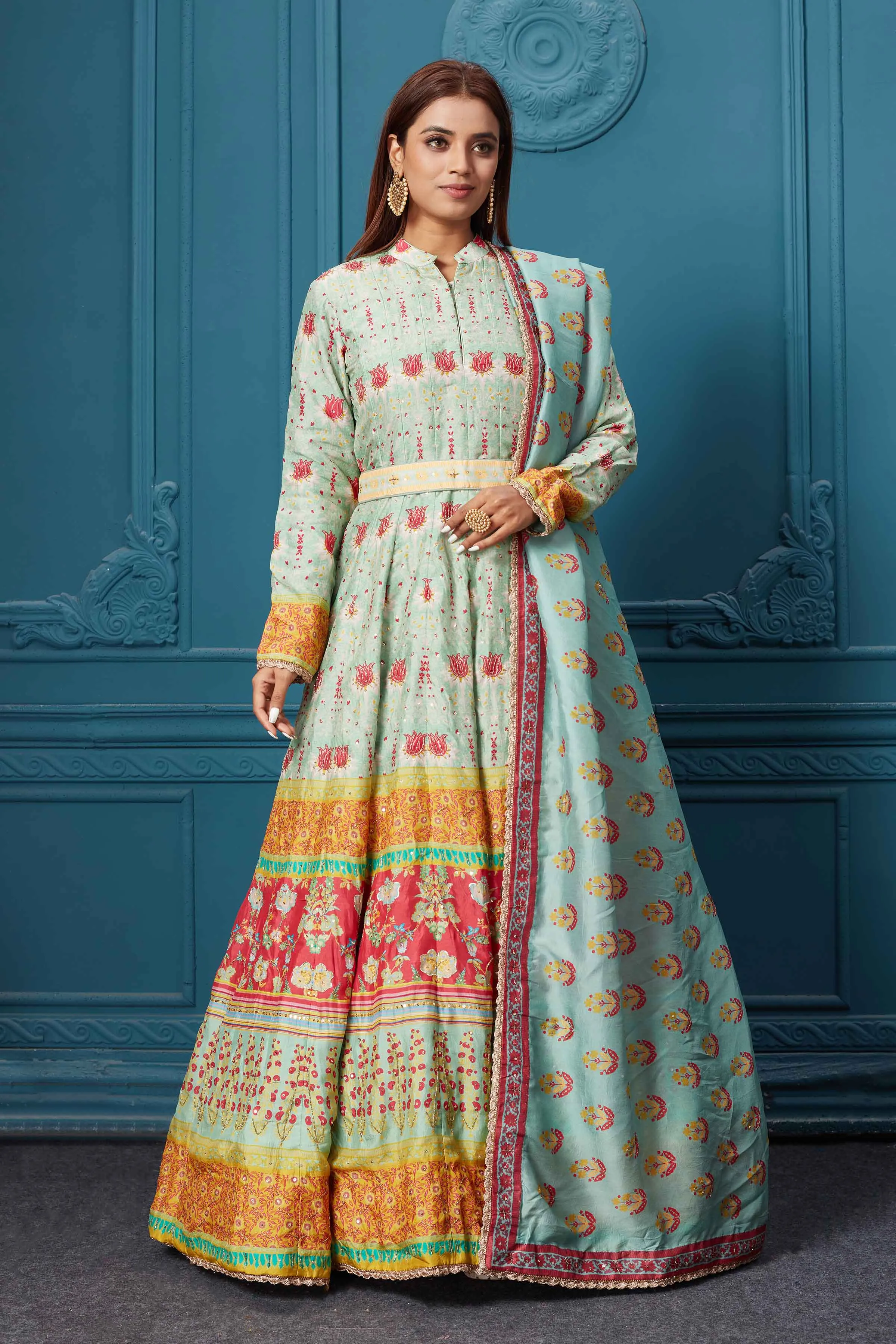 510012 Light Blue Printed Anarkali Suit with Dupatta