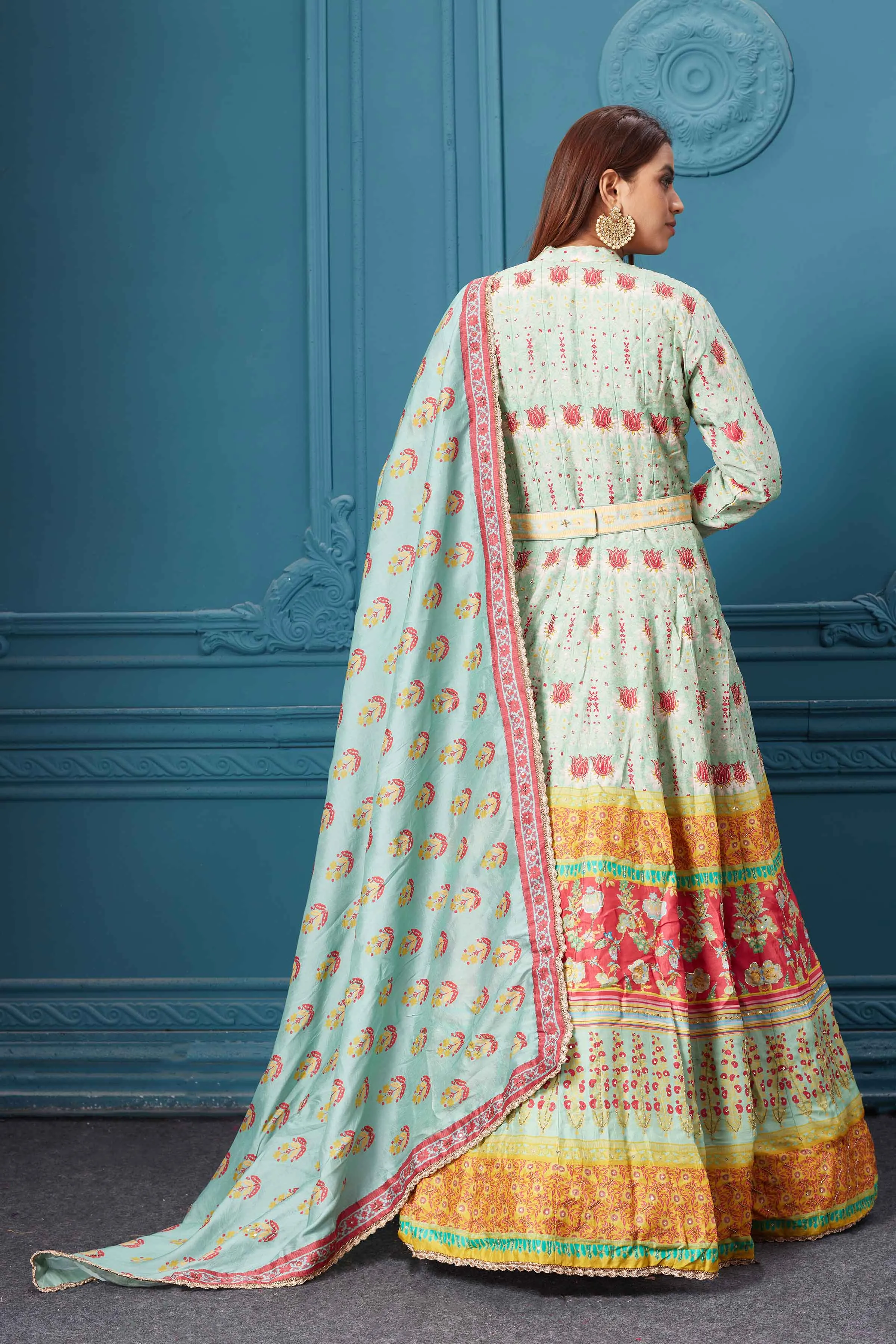 510012 Light Blue Printed Anarkali Suit with Dupatta