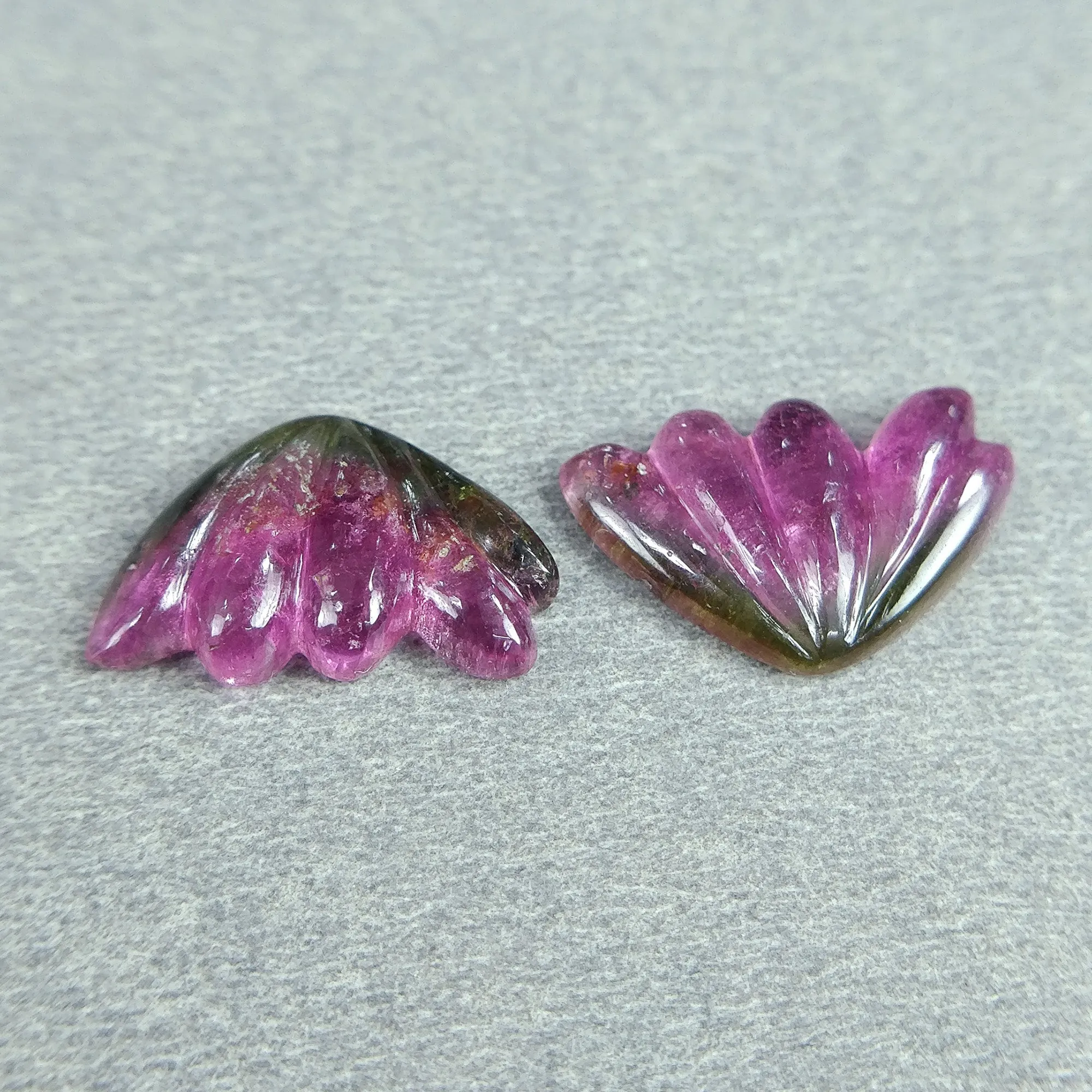 7.01cts Natural Untreated Watermelon Tourmaline Gemstone Hand Carved BUTTERFLY 15*10mm*3h Pair October Birthstone