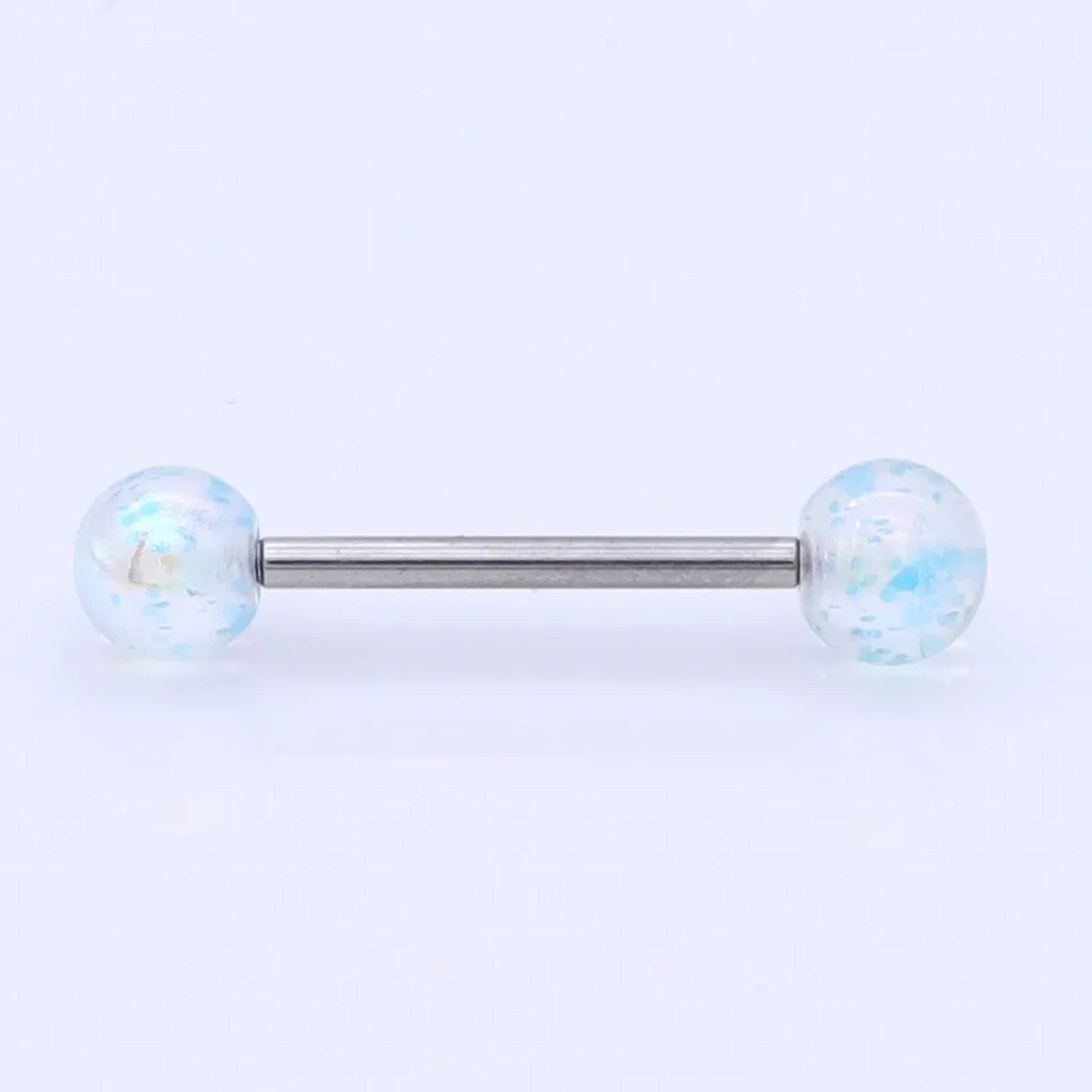 AB Coating Over Splash Acrylic Balls Tongue Barbell - Blue