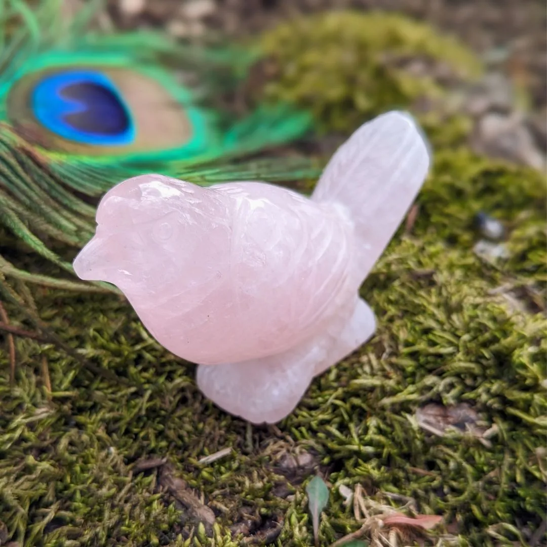 Adorable Rose Quartz Spring Bird Carving ~ Pink Crystal Carving~ Sweet Tones to Heal the Heart Chakra