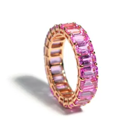 AF Jewelers Eternity Band Ring with Emerald-cut Pink Sapphires, 18k Rose Gold