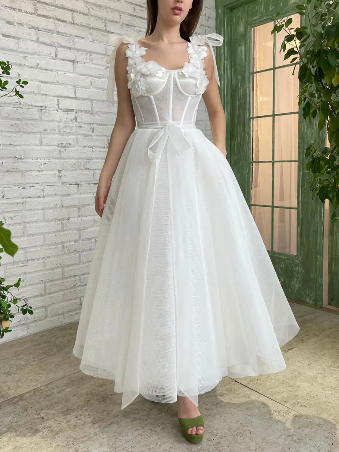 Aline tea length ivory prom dress, tea length formal ivory cocktail dress