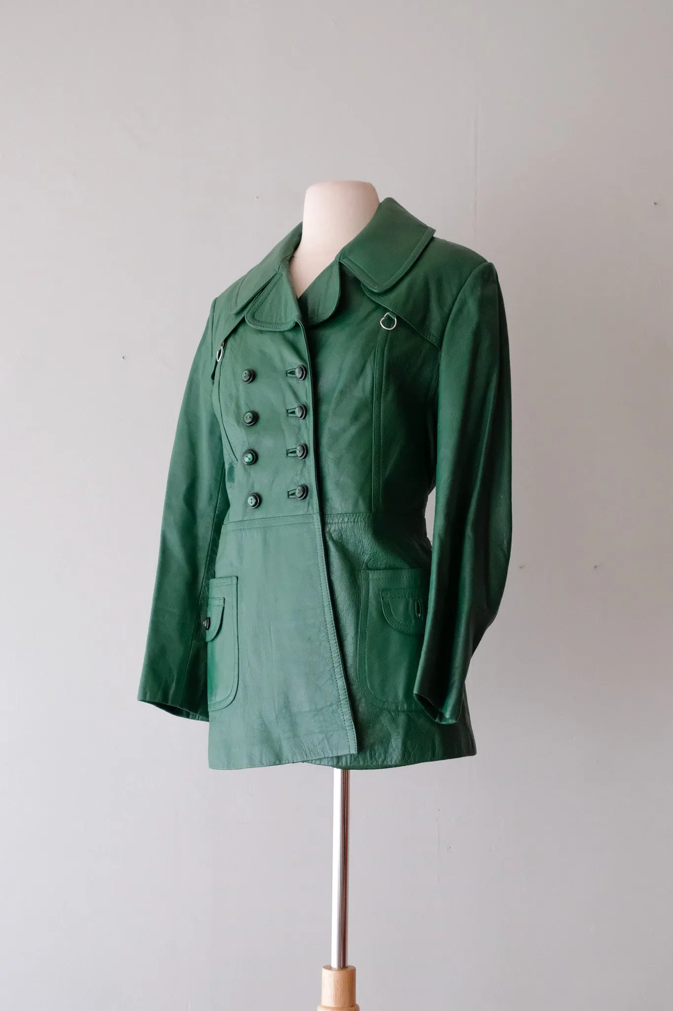 Amazing 1970's Dark Green Leather Jacket / Sz M