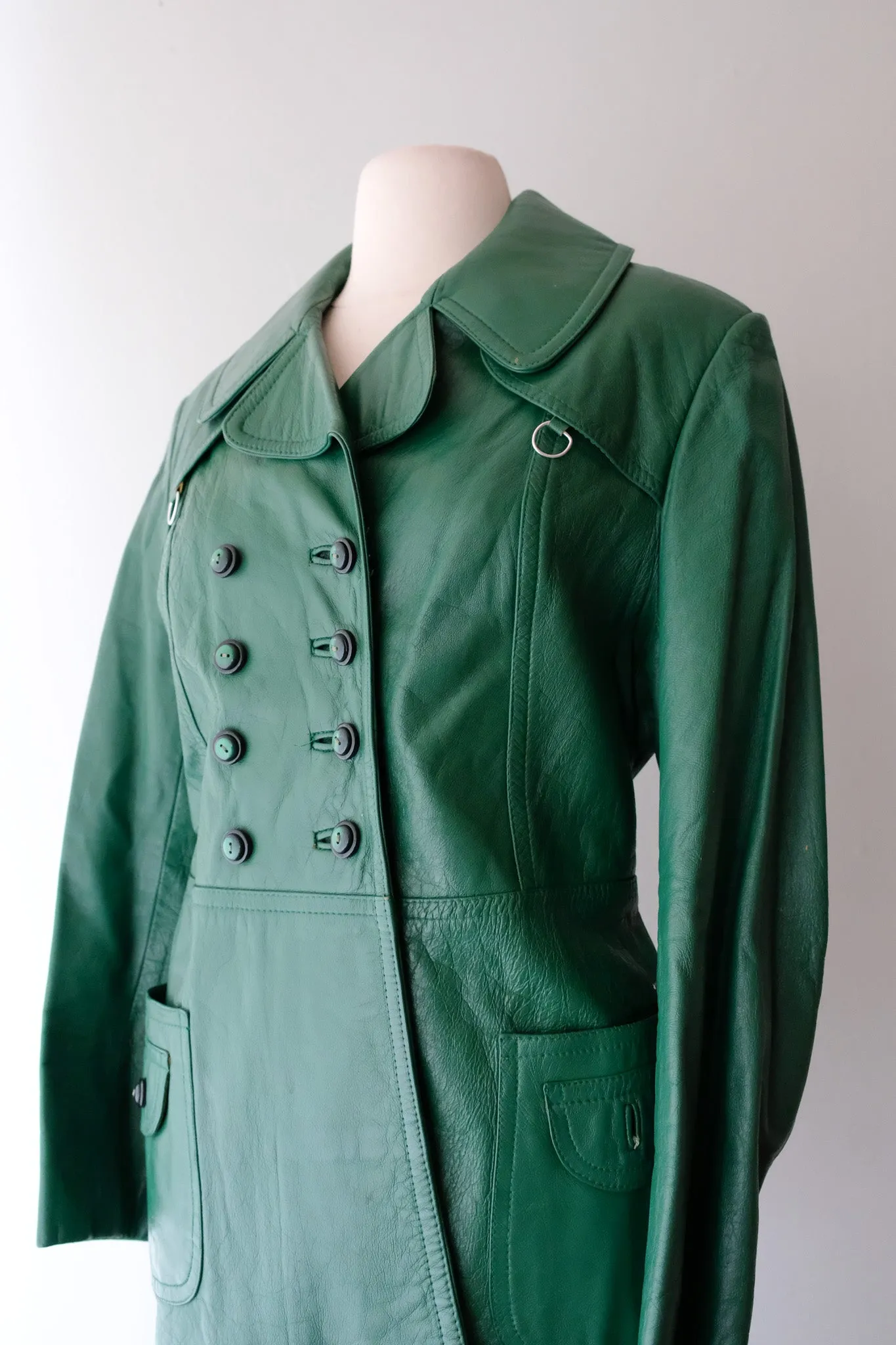 Amazing 1970's Dark Green Leather Jacket / Sz M