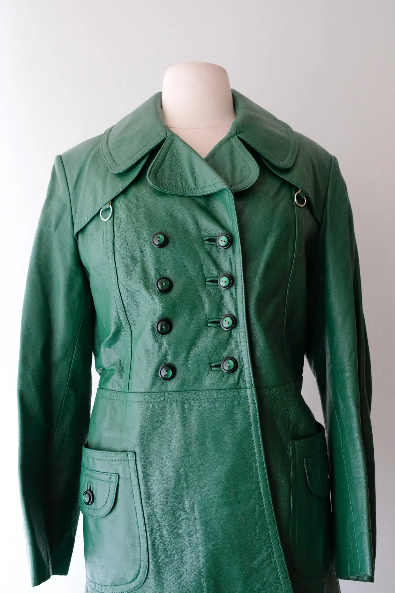 Amazing 1970's Dark Green Leather Jacket / Sz M