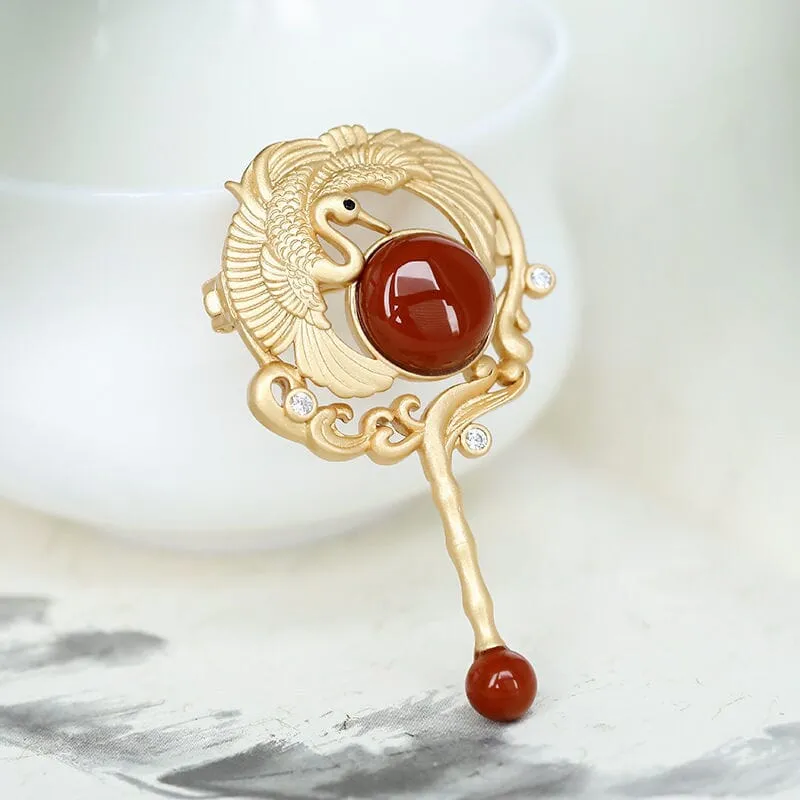 Ancient Gold Red Tourmaline Brooch