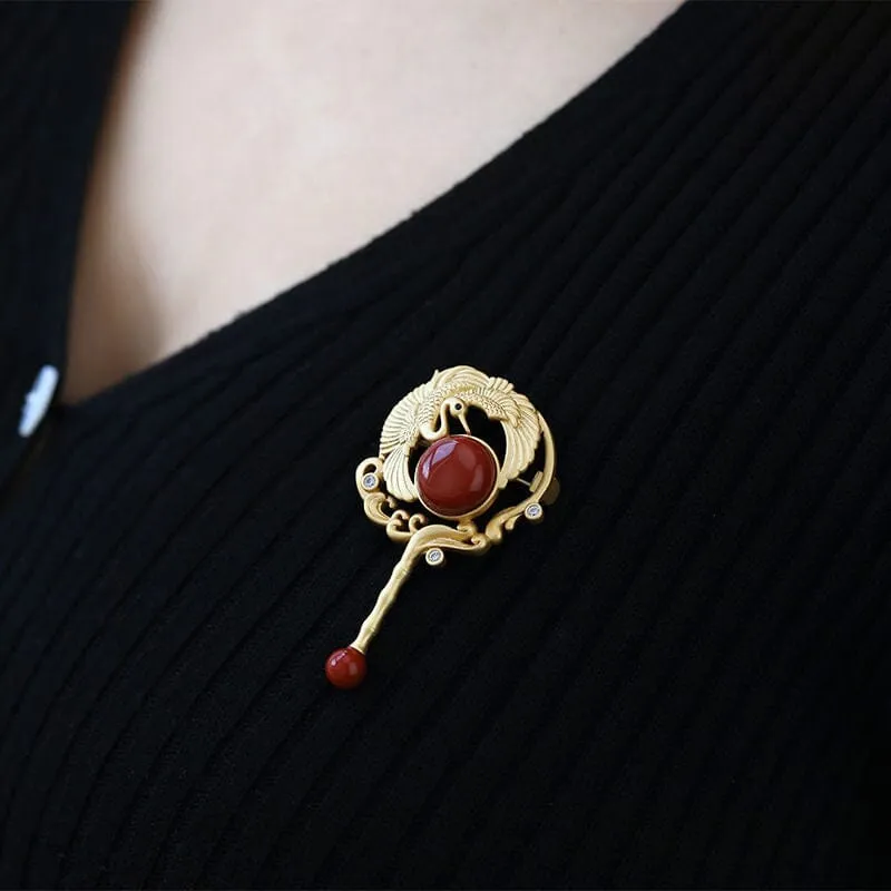 Ancient Gold Red Tourmaline Brooch