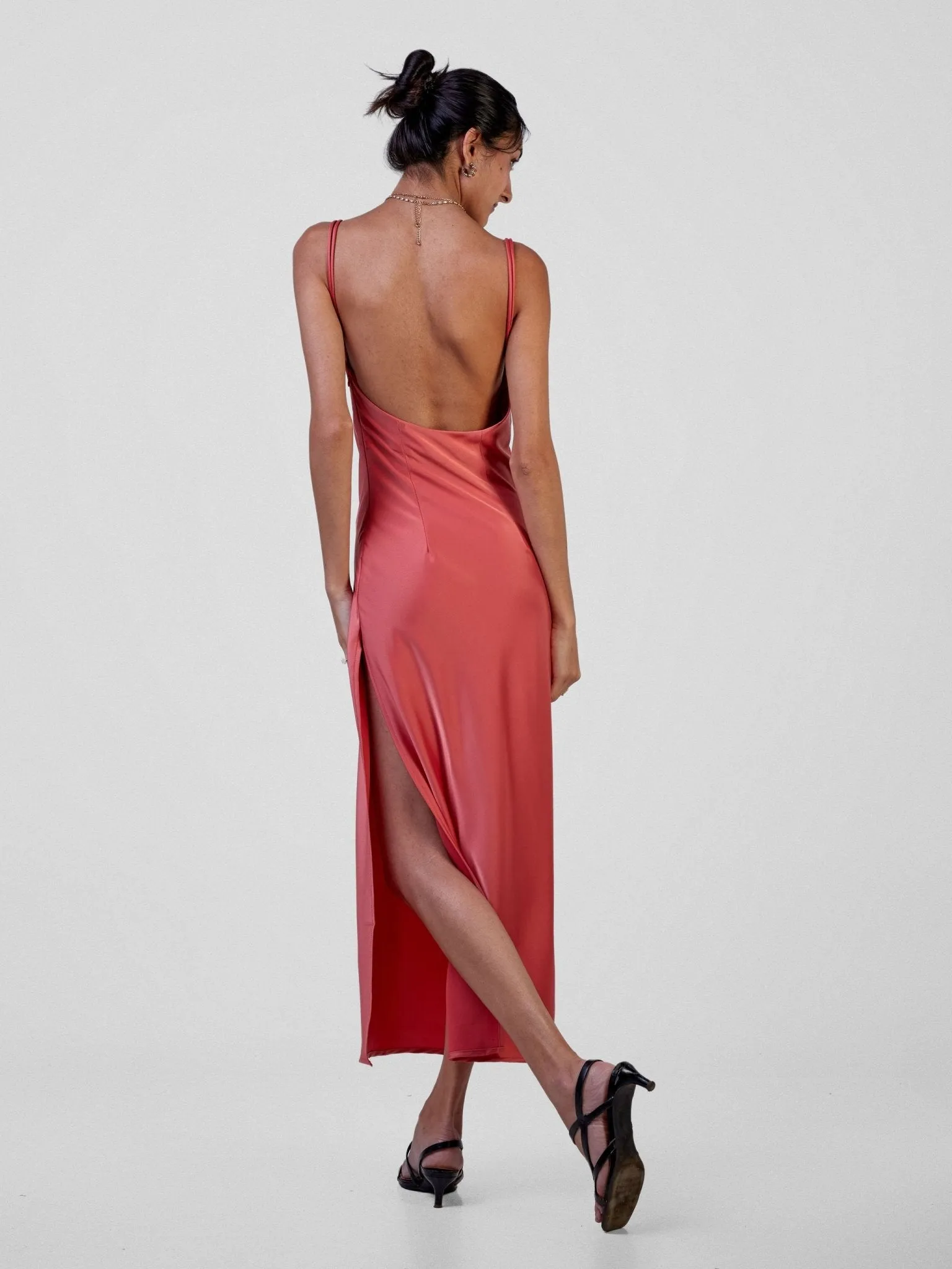 Anika Long Satin Double Strap Dress - Blush Pink