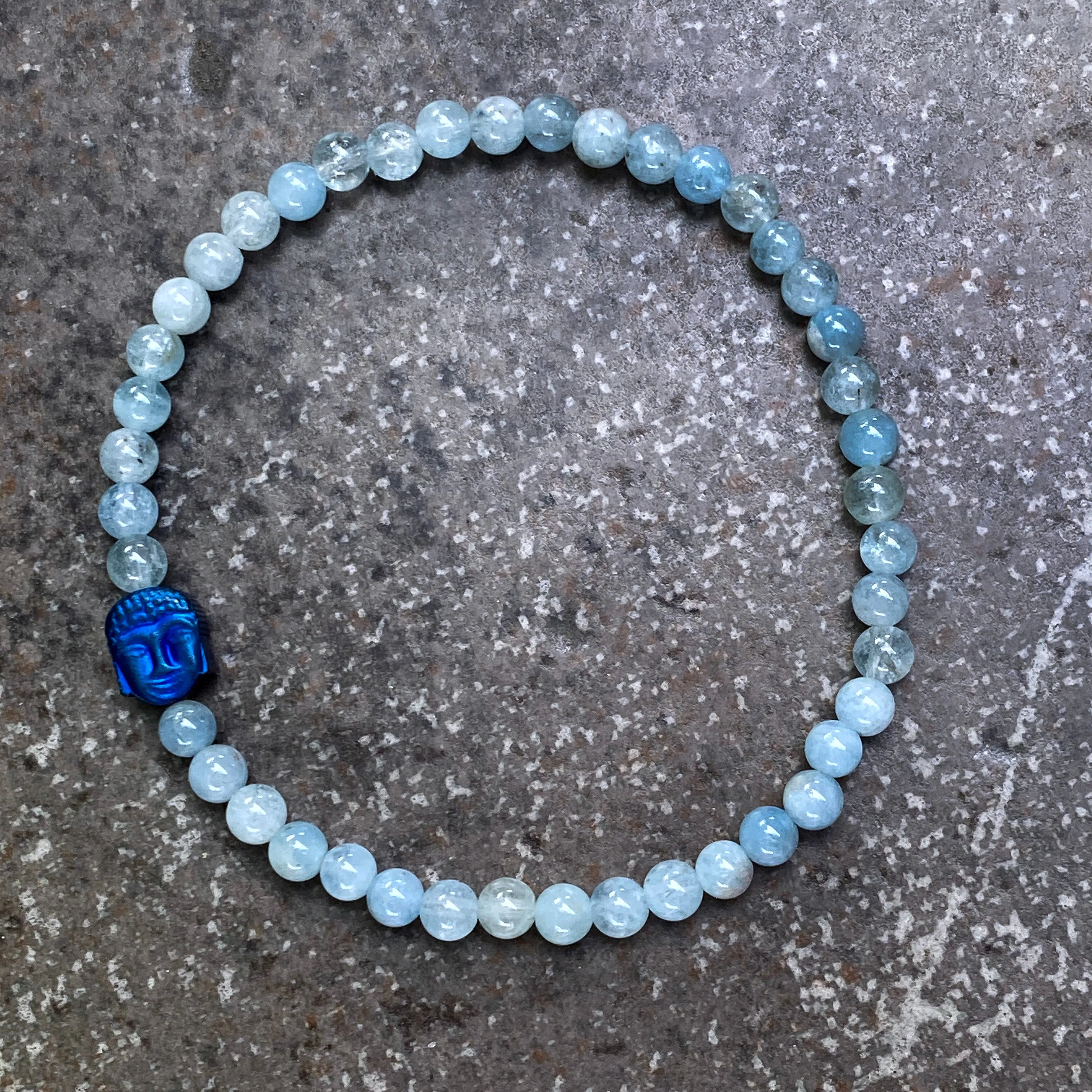 Aquamarine and Buddha Stretch bracelet