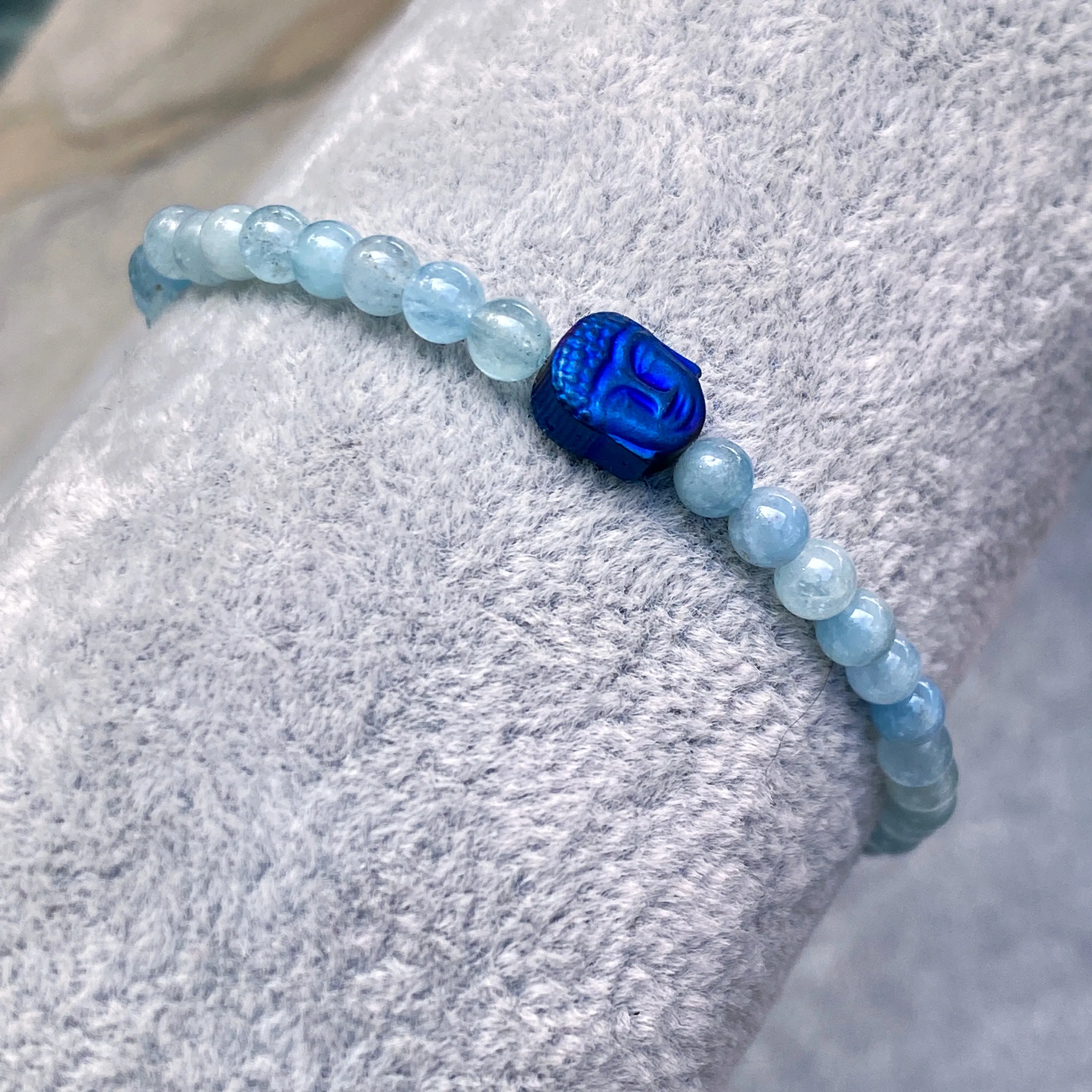 Aquamarine and Buddha Stretch bracelet