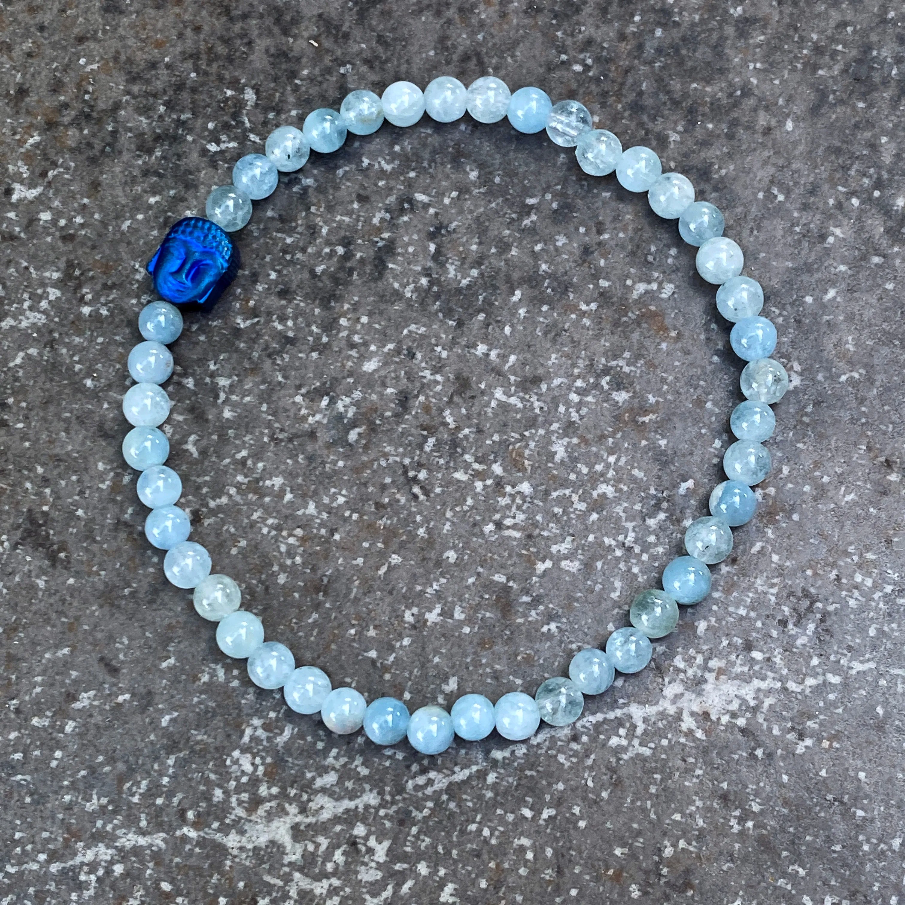 Aquamarine and Buddha Stretch bracelet