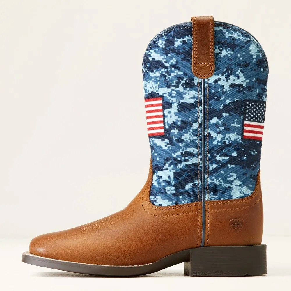 'Ariat' Youth 8 Patriot Western Square Toe - Grand Canyon / Blue Camo