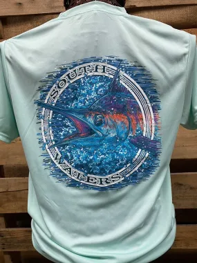 Backwoods South Waters Fishing Marlin A-4 Cooling Pastel Mint Bright Unisex T Shirt