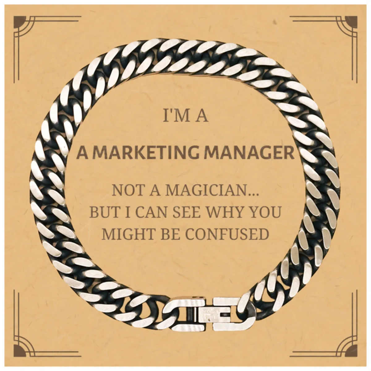 Badass Marketing Manager Gifts, I'm Marketing Manager not a magician, Sarcastic Cuban Link Chain Bracelet for Marketing Manager Birthday Christmas for  Men, Women, Friends, Coworkers