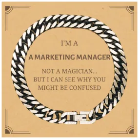 Badass Marketing Manager Gifts, I'm Marketing Manager not a magician, Sarcastic Cuban Link Chain Bracelet for Marketing Manager Birthday Christmas for  Men, Women, Friends, Coworkers