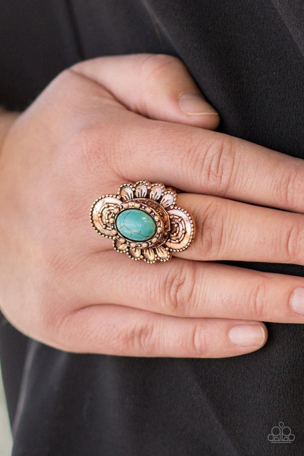 Basic Element Copper and Turquoise Blue Stone Ring - Paparazzi Accessories