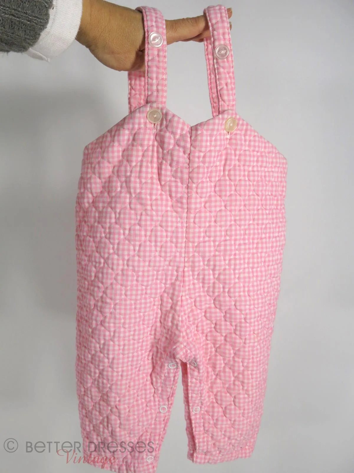 Bib Overalls for Baby in Quilted Pink Gingham