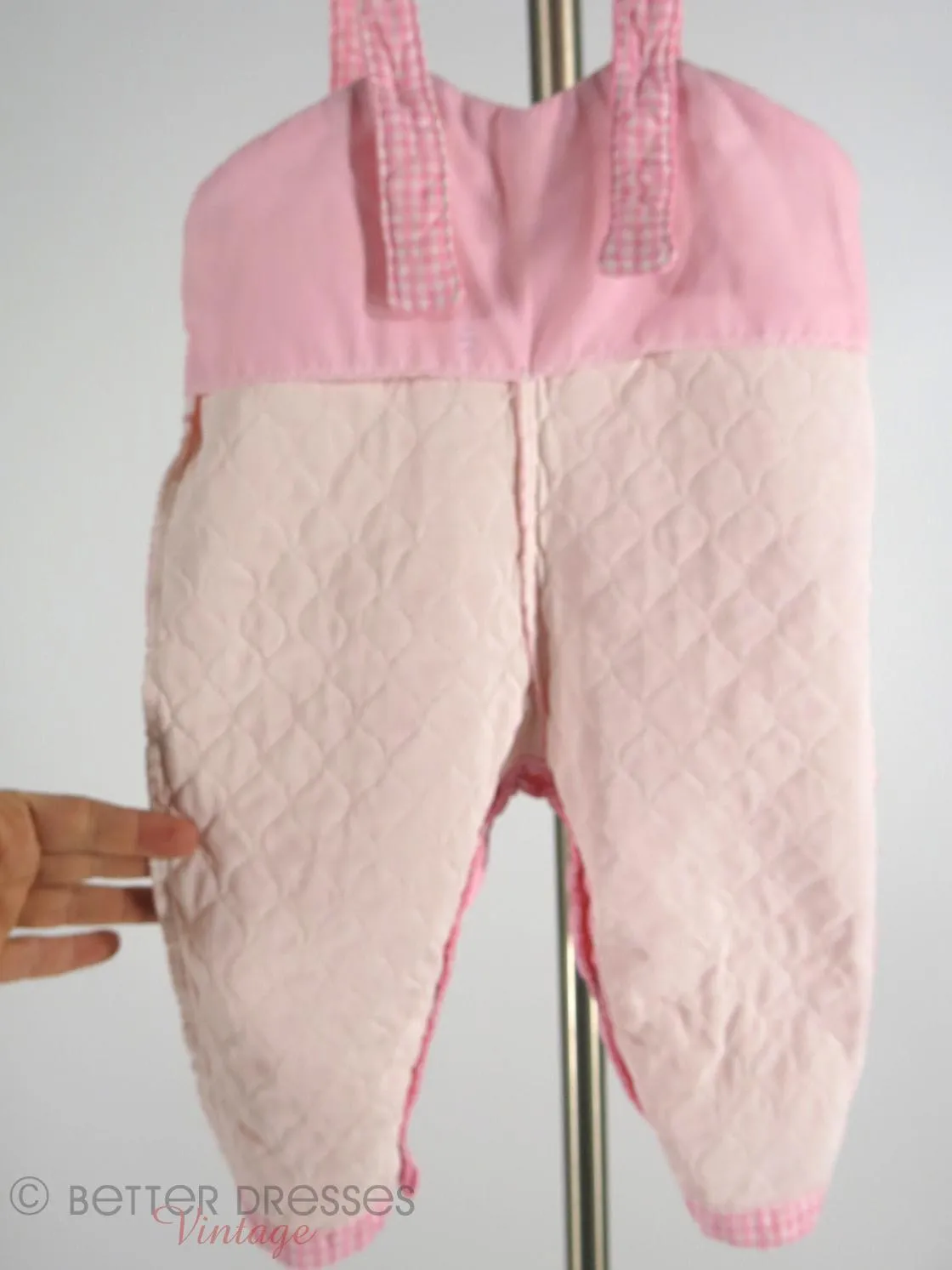 Bib Overalls for Baby in Quilted Pink Gingham