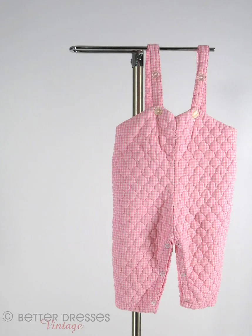 Bib Overalls for Baby in Quilted Pink Gingham