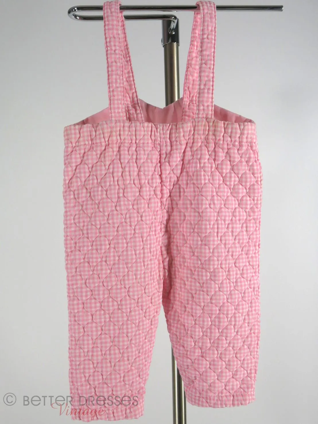 Bib Overalls for Baby in Quilted Pink Gingham