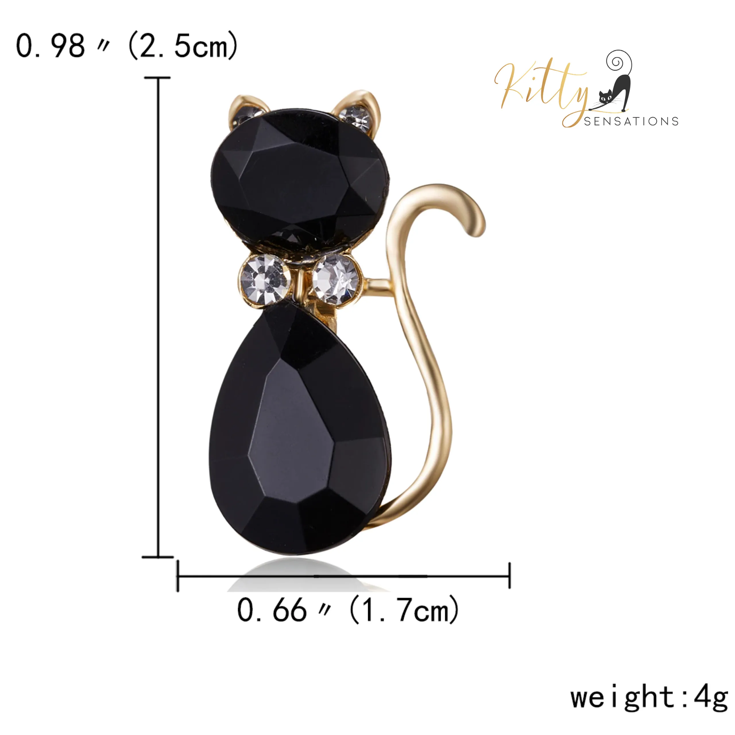 Black Crystal and CZ Cat Brooch