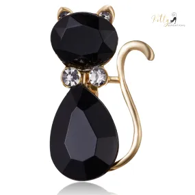 Black Crystal and CZ Cat Brooch