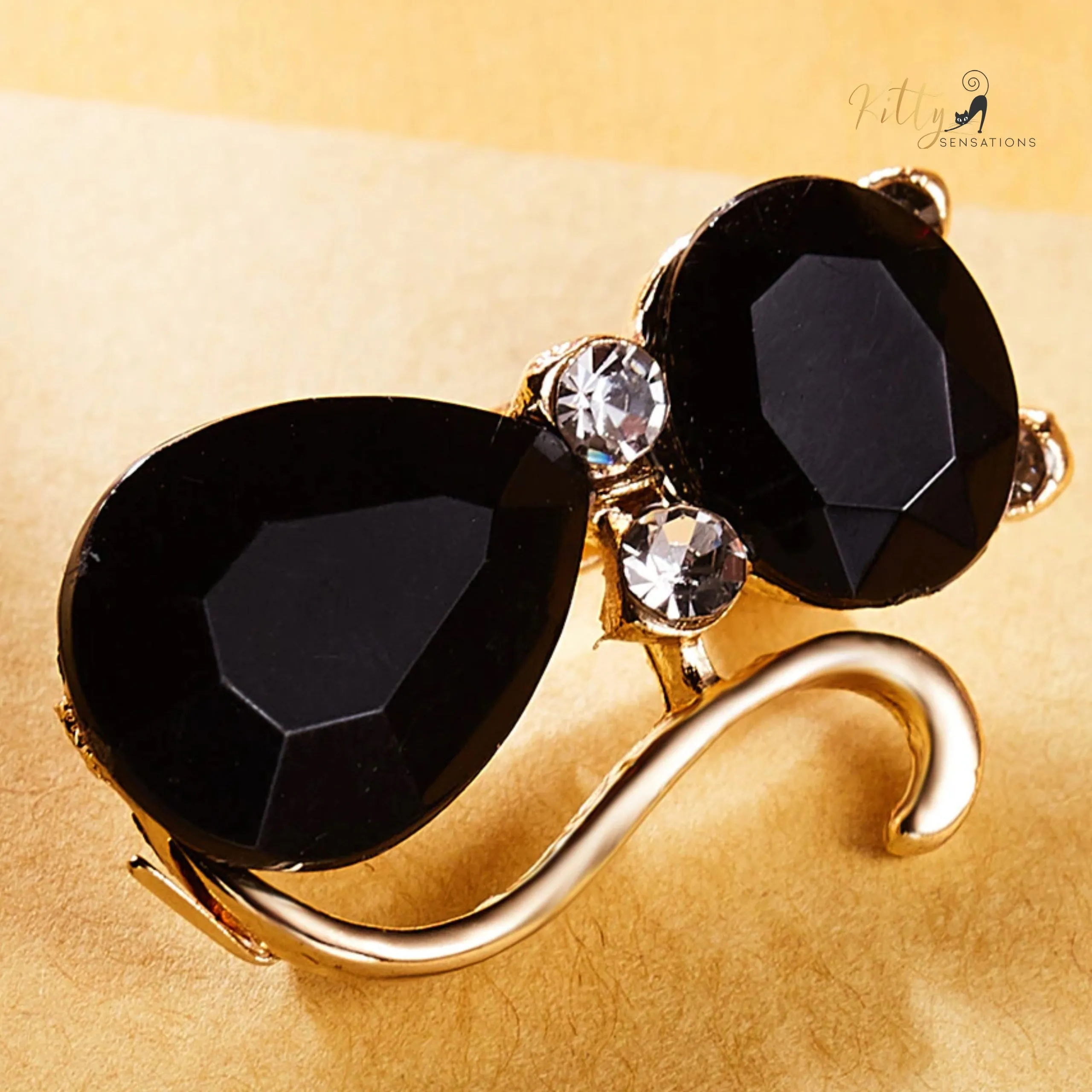 Black Crystal and CZ Cat Brooch