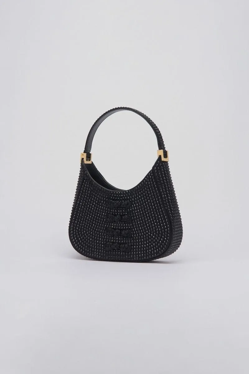 BLACK CRYSTAL MINI TOP HANDLE BAG