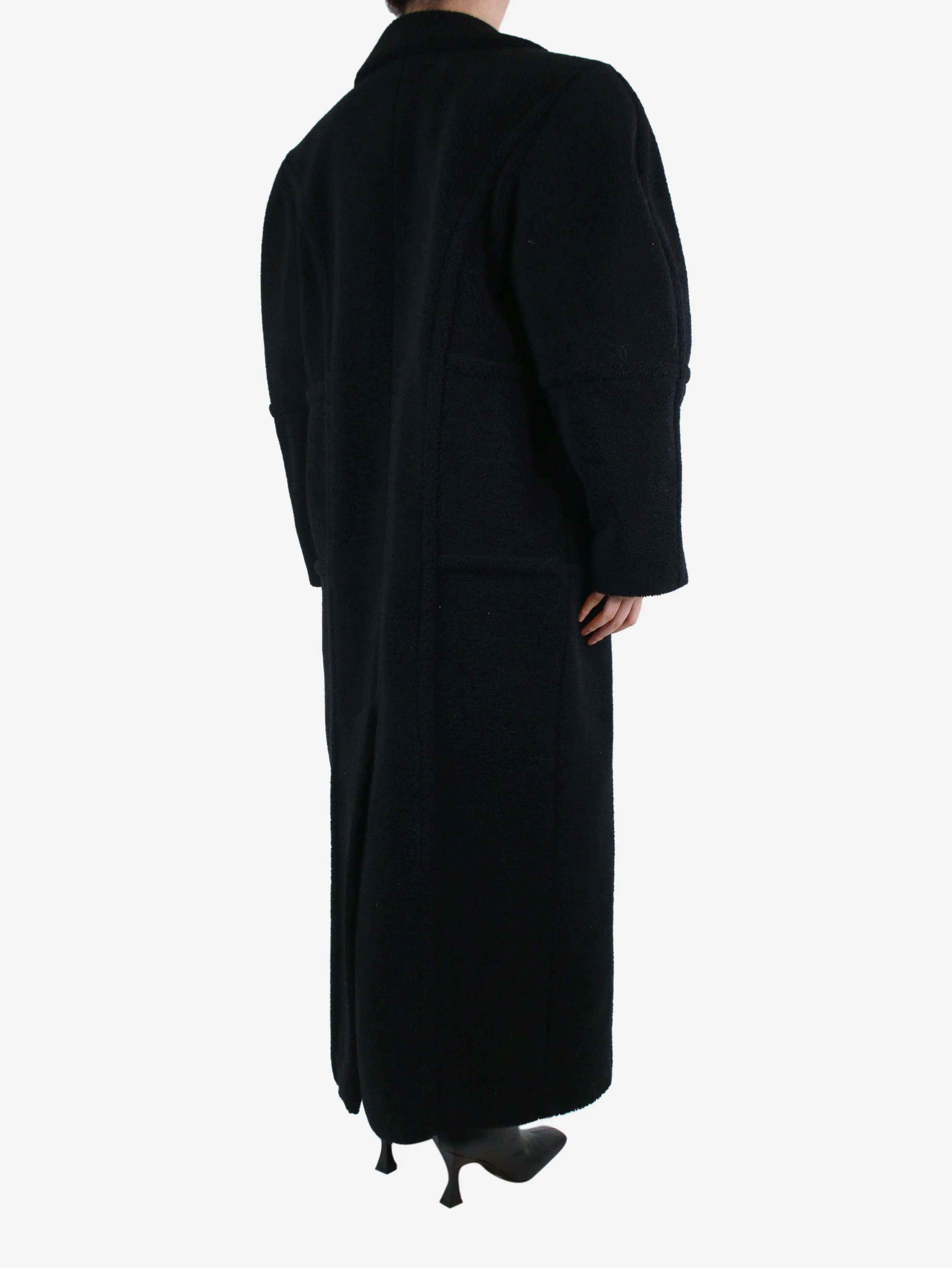 Black double-breasted boucle maxi coat - size S