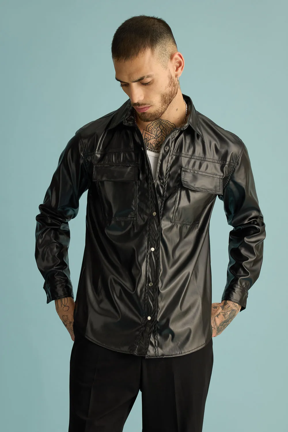 Black Leather Serpent Men's Shirt