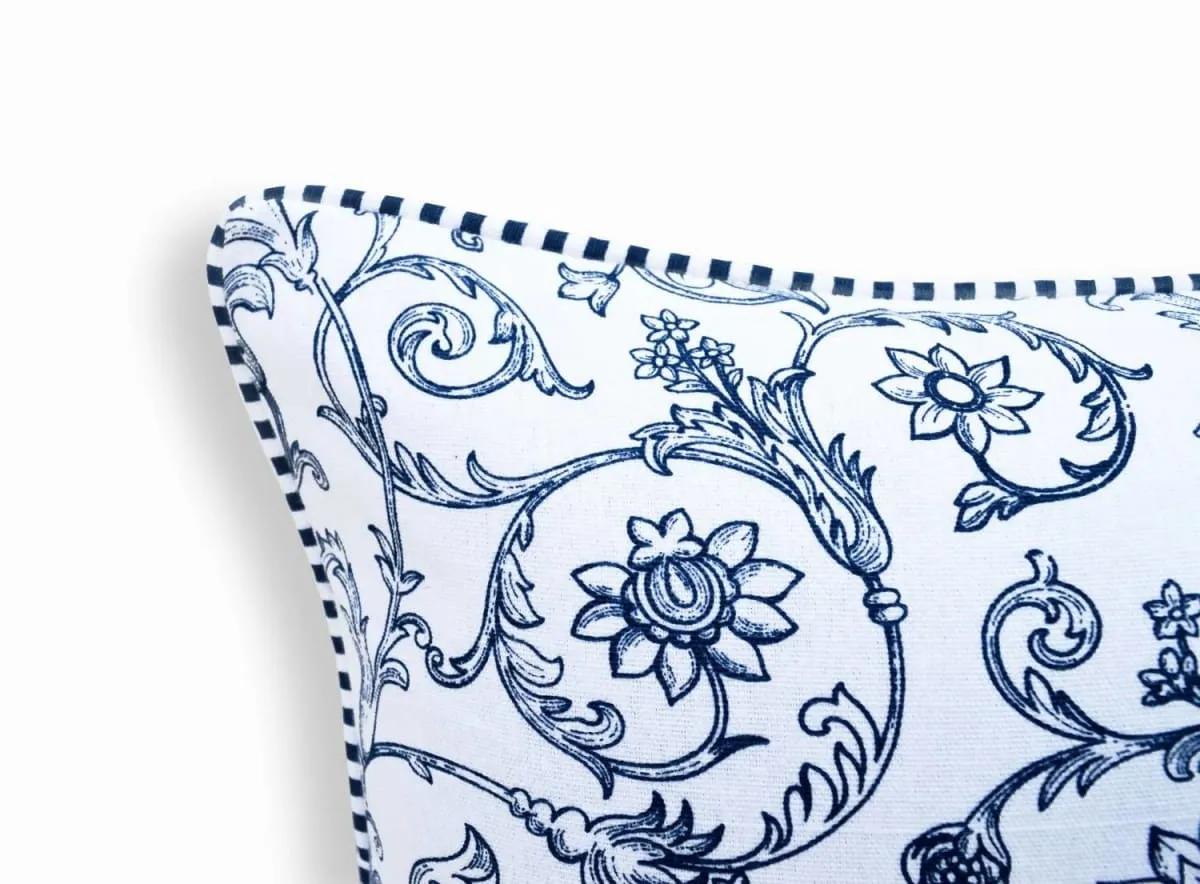 Blue Swirl print pillow, cotton, welted pillow, standard size 16X16 inches, other sizes available