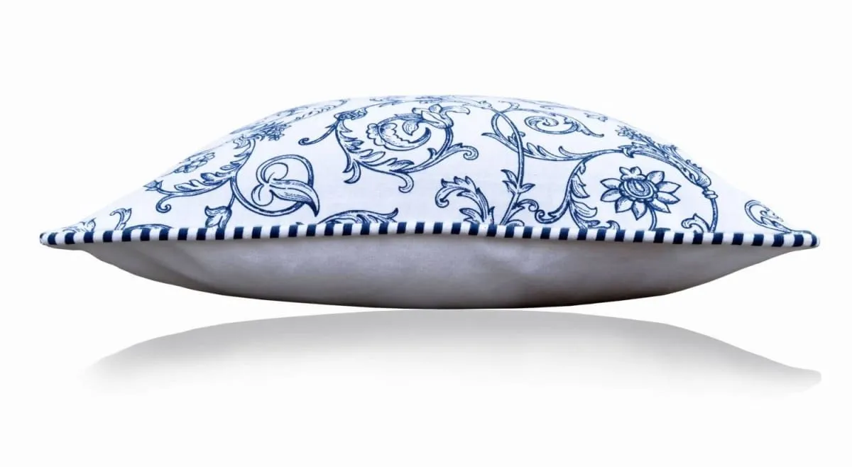 Blue Swirl print pillow, cotton, welted pillow, standard size 16X16 inches, other sizes available