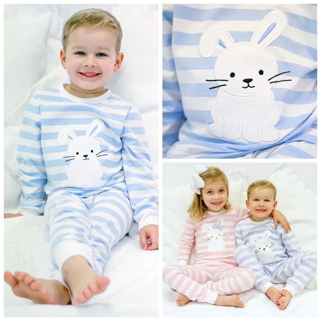 Bunny Appliqué Blue Stripe Loungewear